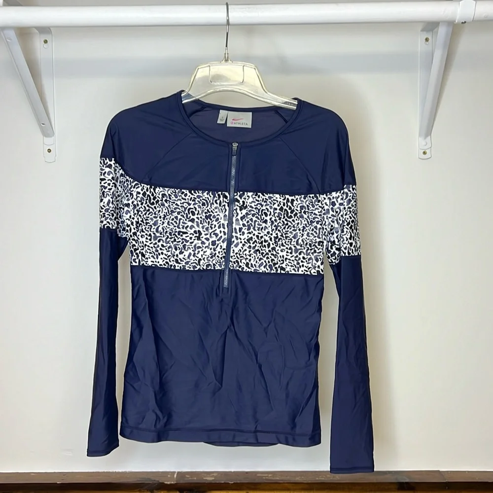 Athleta Blue‎ & White Long Sleeve 1/4 Zip Swim Top- S